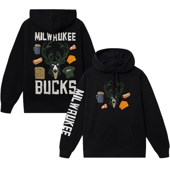 NBA x Market Milwaukee Bucks Hoodie Animated Unisex Black Size Small EUC - Picture 1 of 6